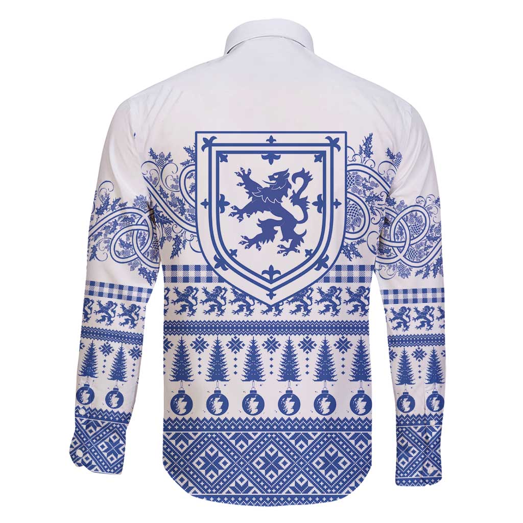 Scottish Christmas Family Matching Mermaid Dress and Hawaiian Shirt Scotland Thistle and Celtic Knot White-Blue Color - Wonder Print Shop