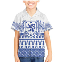 Scottish Christmas Family Matching Mermaid Dress and Hawaiian Shirt Scotland Thistle and Celtic Knot White-Blue Color - Wonder Print Shop