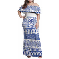 Scottish Christmas Family Matching Off Shoulder Maxi Dress and Hawaiian Shirt Scotland Thistle and Celtic Knot White-Blue Color - Wonder Print Shop
