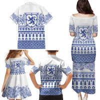 Scottish Christmas Family Matching Puletasi and Hawaiian Shirt Scotland Thistle and Celtic Knot White-Blue Color - Wonder Print Shop
