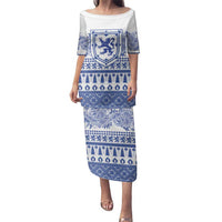 Scottish Christmas Family Matching Puletasi and Hawaiian Shirt Scotland Thistle and Celtic Knot White-Blue Color - Wonder Print Shop