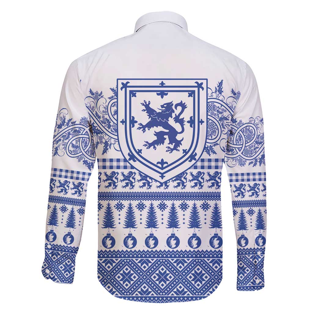 Scottish Christmas Family Matching Short Sleeve Bodycon Dress and Hawaiian Shirt Scotland Thistle and Celtic Knot White-Blue Color - Wonder Print Shop