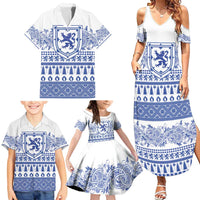 Scottish Christmas Family Matching Summer Maxi Dress and Hawaiian Shirt Scotland Thistle and Celtic Knot White-Blue Color - Wonder Print Shop