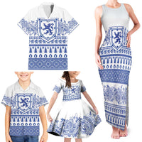 Scottish Christmas Family Matching Tank Maxi Dress and Hawaiian Shirt Scotland Thistle and Celtic Knot White-Blue Color - Wonder Print Shop