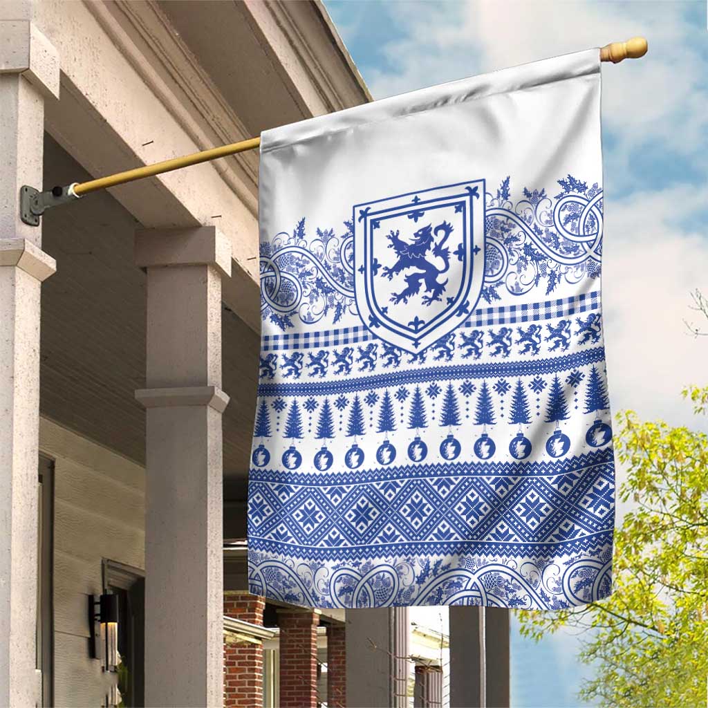Scottish Christmas Garden Flag Scotland Thistle and Celtic Knot White-Blue Color - Wonder Print Shop
