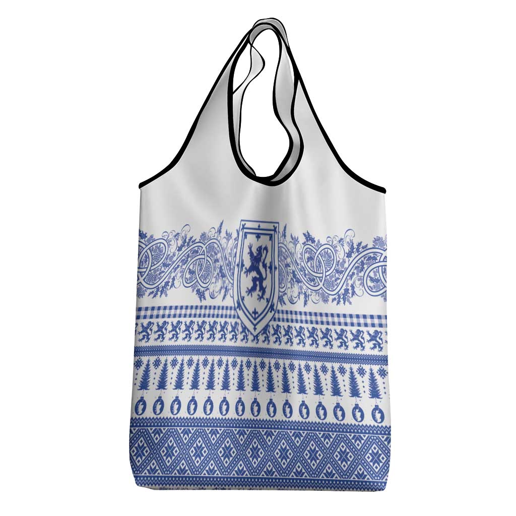 Scottish Christmas Grocery Bag Scotland Thistle and Celtic Knot White-Blue Color - Wonder Print Shop