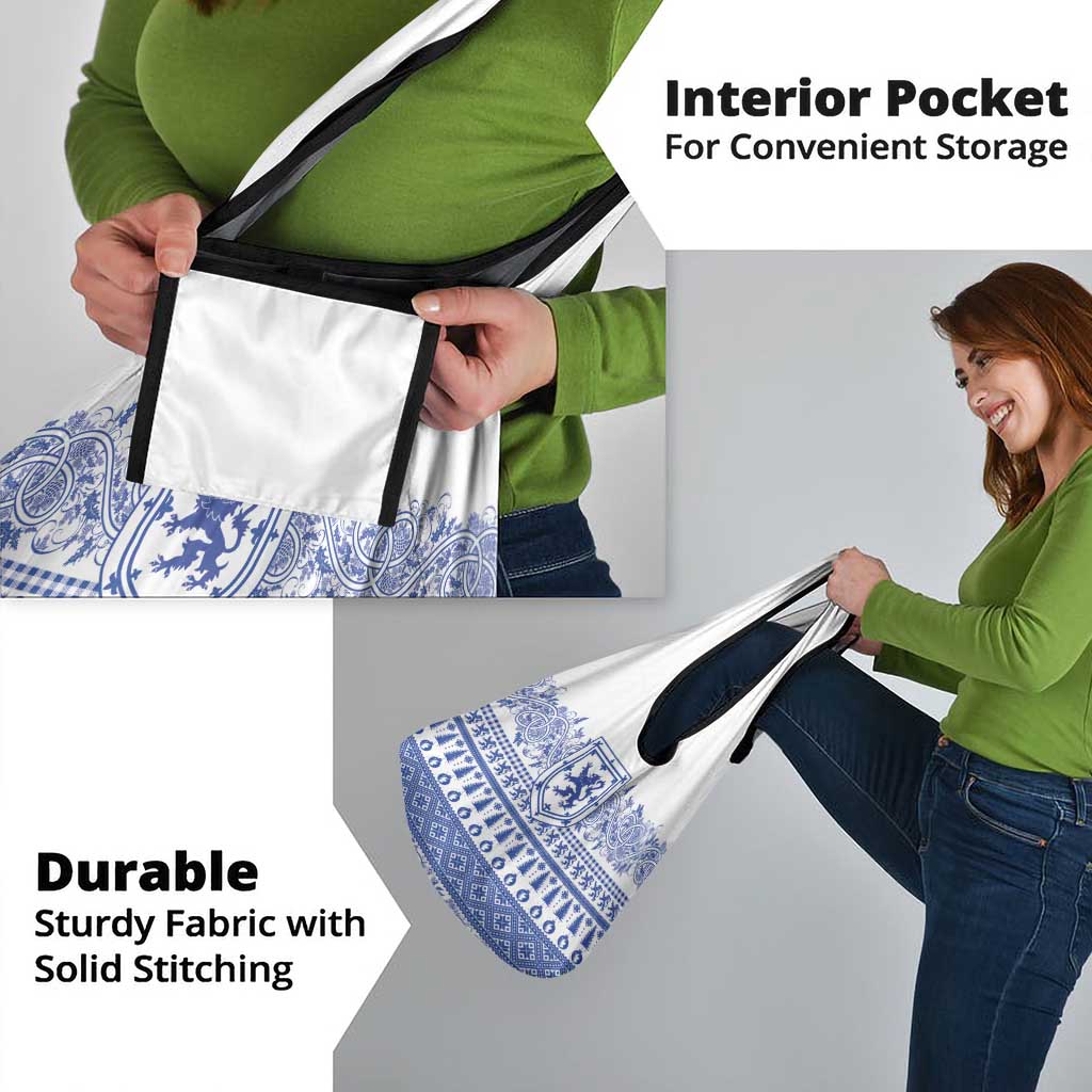 Scottish Christmas Grocery Bag Scotland Thistle and Celtic Knot White-Blue Color - Wonder Print Shop