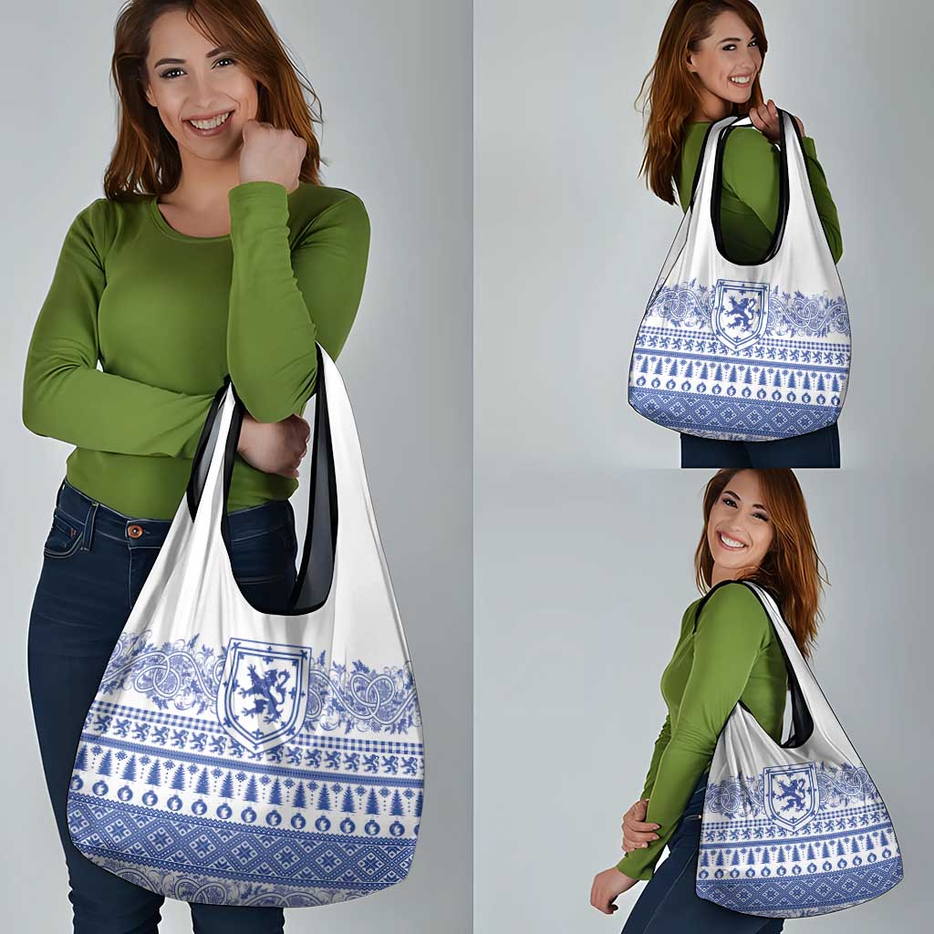 Scottish Christmas Grocery Bag Scotland Thistle and Celtic Knot White-Blue Color - Wonder Print Shop