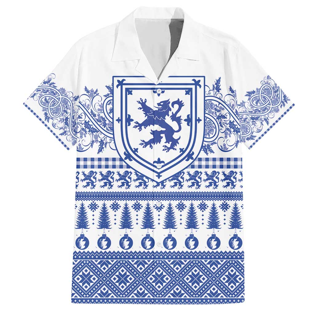 Scottish Christmas Hawaiian Shirt Scotland Thistle and Celtic Knot White-Blue Color - Wonder Print Shop