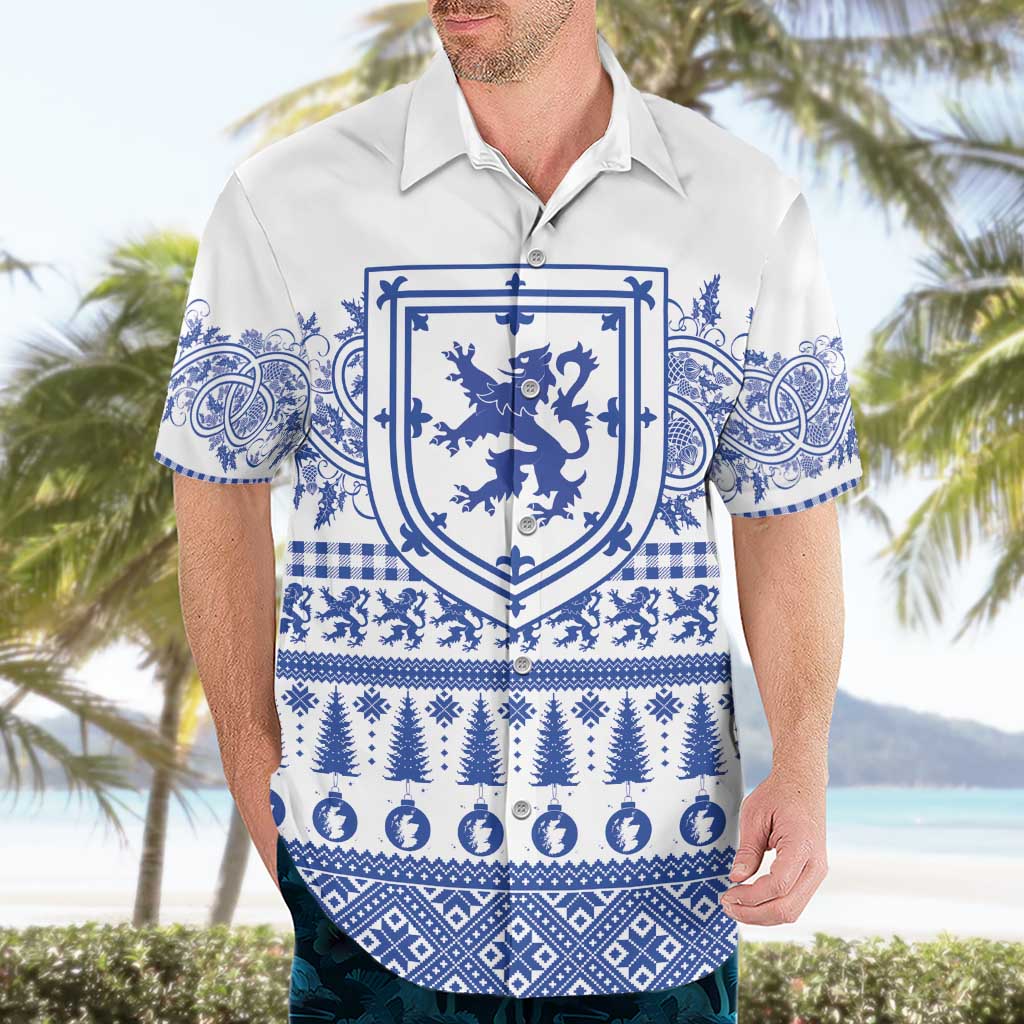Scottish Christmas Hawaiian Shirt Scotland Thistle and Celtic Knot White-Blue Color - Wonder Print Shop