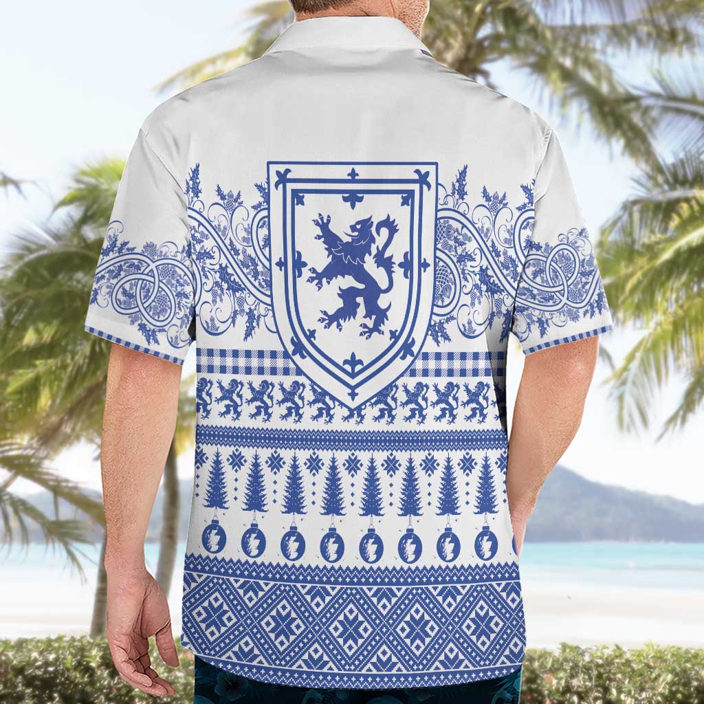 Scottish Christmas Hawaiian Shirt Scotland Thistle and Celtic Knot White-Blue Color - Wonder Print Shop