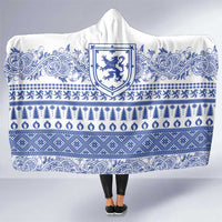 Scottish Christmas Hooded Blanket Scotland Thistle and Celtic Knot White-Blue Color - Wonder Print Shop