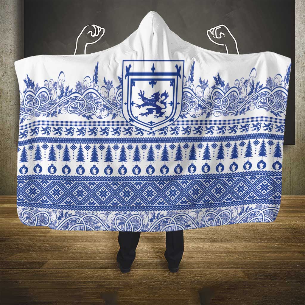 Scottish Christmas Hooded Blanket Scotland Thistle and Celtic Knot White-Blue Color - Wonder Print Shop