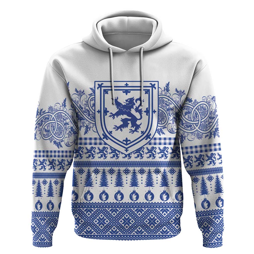 Scottish Christmas Hoodie Scotland Thistle and Celtic Knot White-Blue Color - Wonder Print Shop