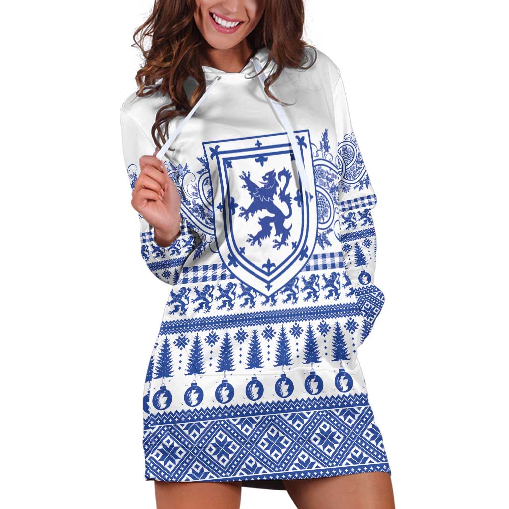 Scottish Christmas Hoodie Dress Scotland Thistle and Celtic Knot White-Blue Color - Wonder Print Shop