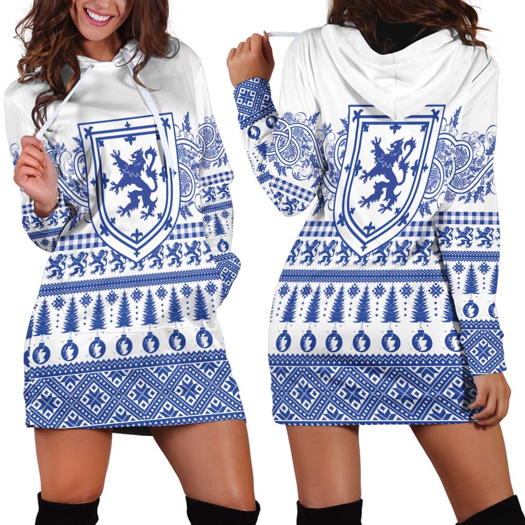 Scottish Christmas Hoodie Dress Scotland Thistle and Celtic Knot White-Blue Color - Wonder Print Shop