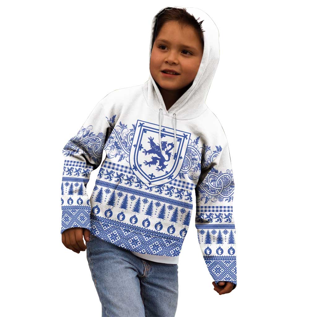Scottish Christmas Kid Hoodie Scotland Thistle and Celtic Knot White-Blue Color - Wonder Print Shop