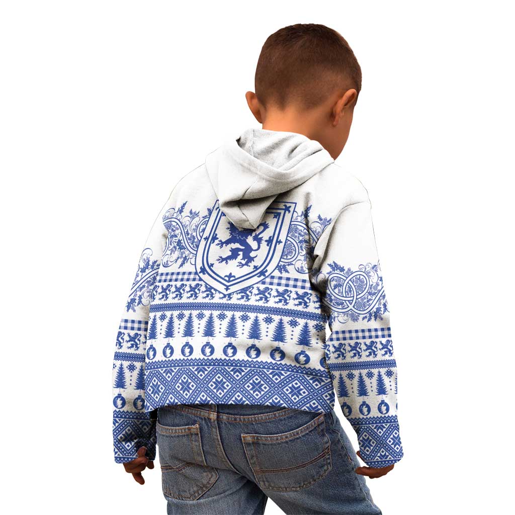 Scottish Christmas Kid Hoodie Scotland Thistle and Celtic Knot White-Blue Color - Wonder Print Shop