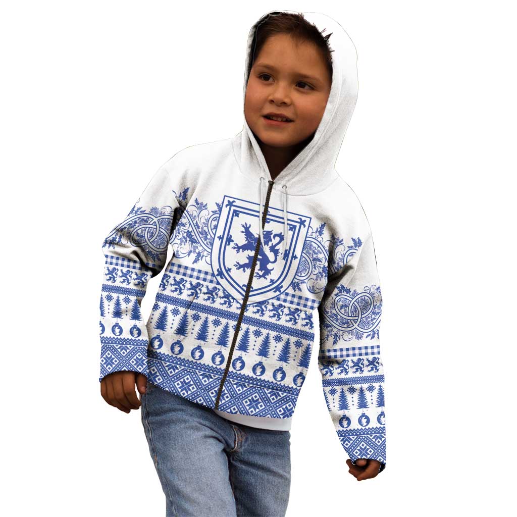 Scottish Christmas Kid Hoodie Scotland Thistle and Celtic Knot White-Blue Color - Wonder Print Shop