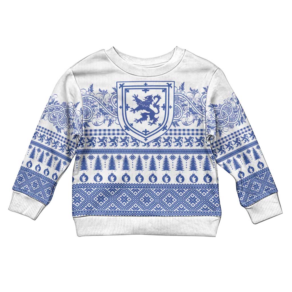 Scottish Christmas Kid Ugly Christmas Sweater Scotland Thistle and Celtic Knot White-Blue Color - Wonder Print Shop