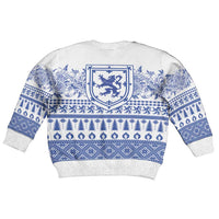 Scottish Christmas Kid Ugly Christmas Sweater Scotland Thistle and Celtic Knot White-Blue Color - Wonder Print Shop
