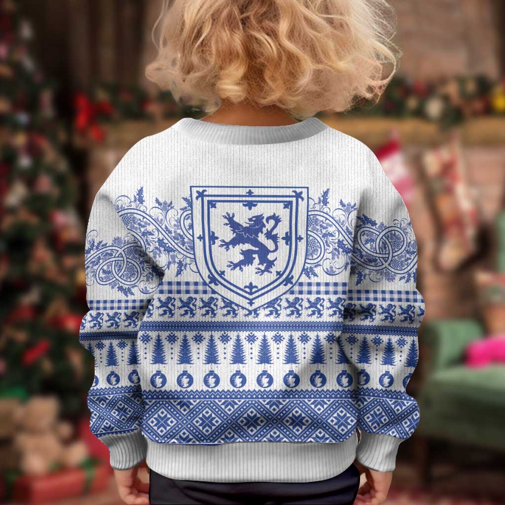 Scottish Christmas Kid Ugly Christmas Sweater Scotland Thistle and Celtic Knot White-Blue Color - Wonder Print Shop