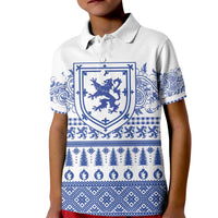Scottish Christmas Kid Polo Shirt Scotland Thistle and Celtic Knot White-Blue Color - Wonder Print Shop