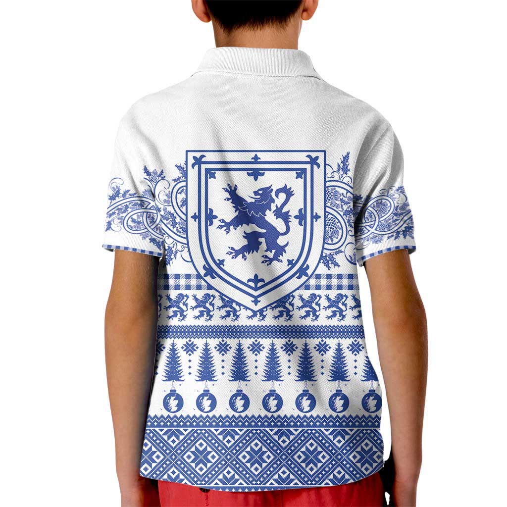 Scottish Christmas Kid Polo Shirt Scotland Thistle and Celtic Knot White-Blue Color - Wonder Print Shop