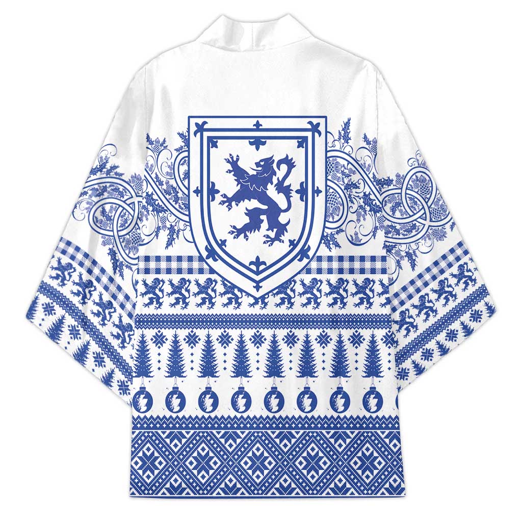 Scottish Christmas Kimono Scotland Thistle and Celtic Knot White-Blue Color - Wonder Print Shop