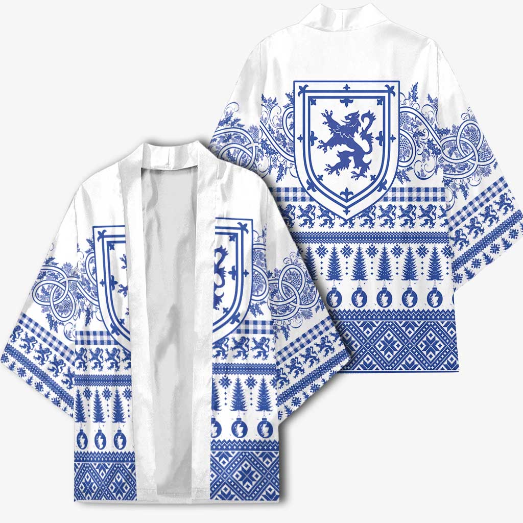 Scottish Christmas Kimono Scotland Thistle and Celtic Knot White-Blue Color - Wonder Print Shop
