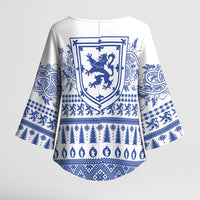 Scottish Christmas Kimono Sleeve Blouse Scotland Thistle and Celtic Knot White-Blue Color - Wonder Print Shop