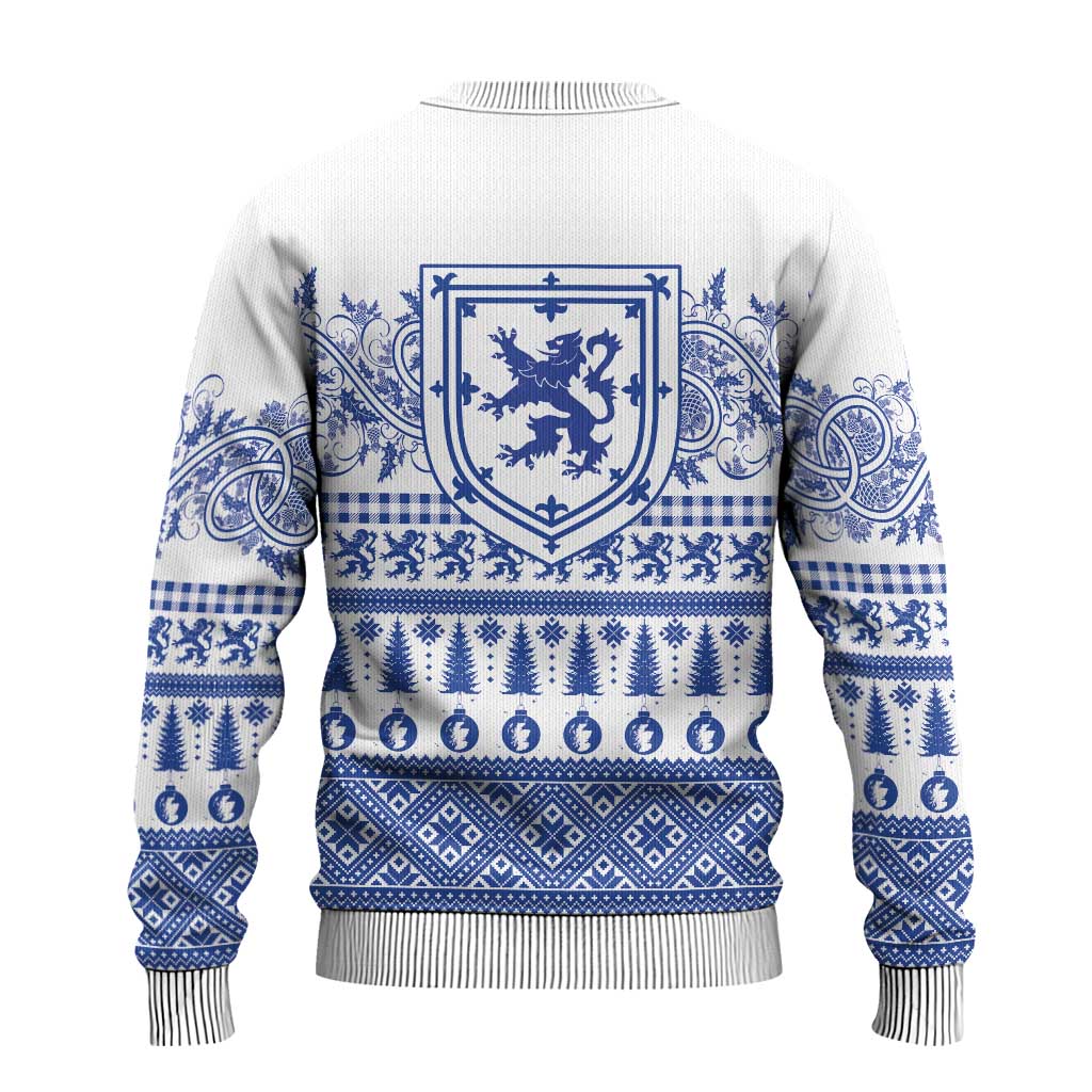 Scottish Christmas Ugly Christmas Sweater Scotland Thistle and Celtic Knot White-Blue Color - Wonder Print Shop