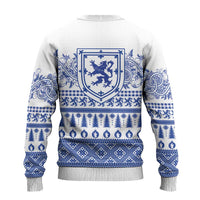 Scottish Christmas Ugly Christmas Sweater Scotland Thistle and Celtic Knot White-Blue Color - Wonder Print Shop