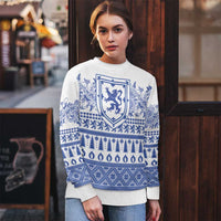 Scottish Christmas Ugly Christmas Sweater Scotland Thistle and Celtic Knot White-Blue Color - Wonder Print Shop