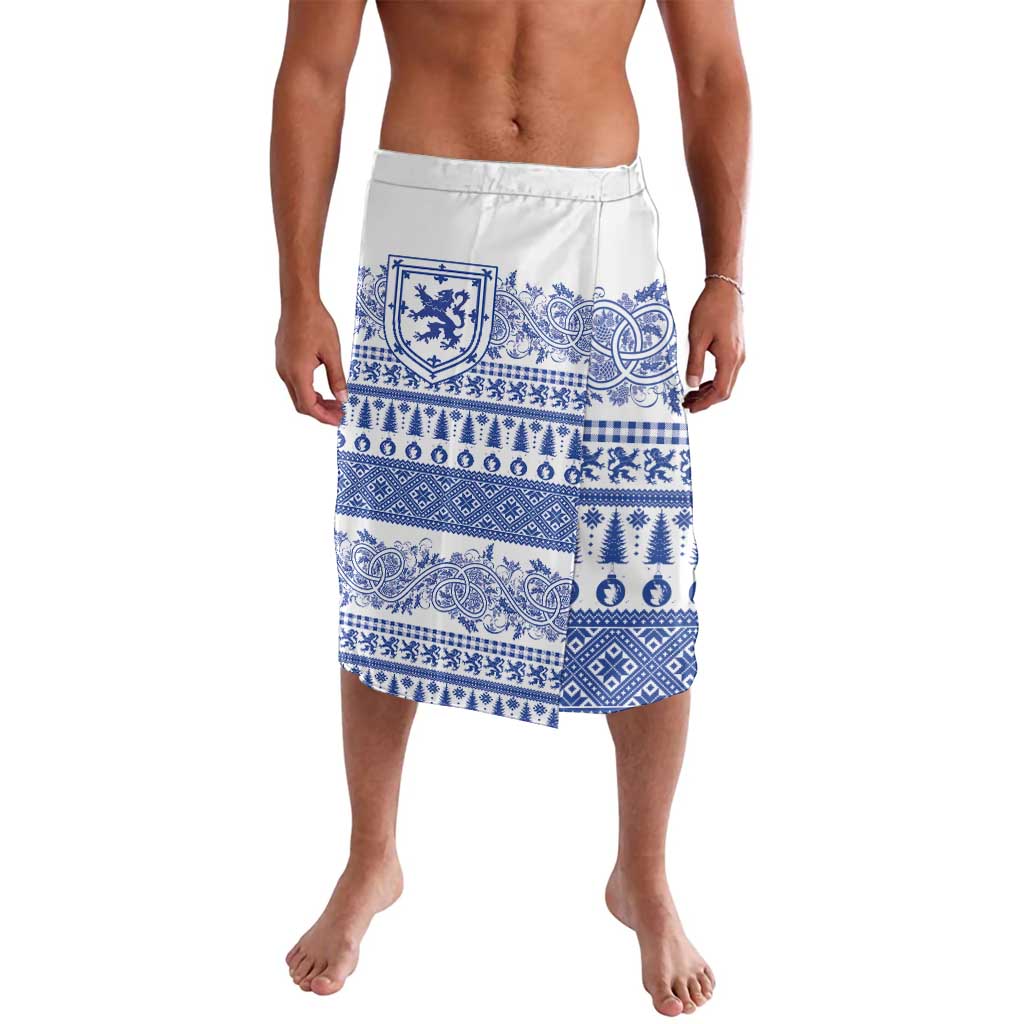 Scottish Christmas Lavalava Scotland Thistle and Celtic Knot White-Blue Color - Wonder Print Shop