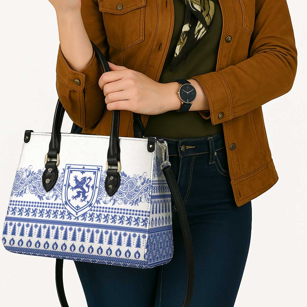 Scottish Christmas Leather Bag Scotland Thistle and Celtic Knot White-Blue Color - Wonder Print Shop