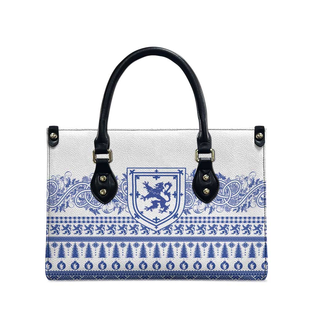 Scottish Christmas Leather Bag Scotland Thistle and Celtic Knot White-Blue Color - Wonder Print Shop
