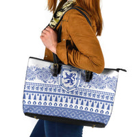 Scottish Christmas Leather Tote Bag Scotland Thistle and Celtic Knot White-Blue Color - Wonder Print Shop