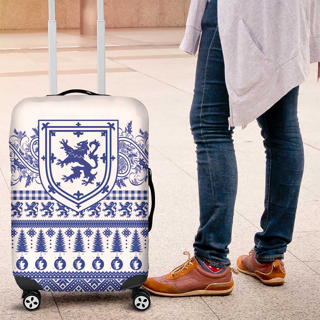 Scottish Christmas Luggage Cover Scotland Thistle and Celtic Knot White-Blue Color - Wonder Print Shop