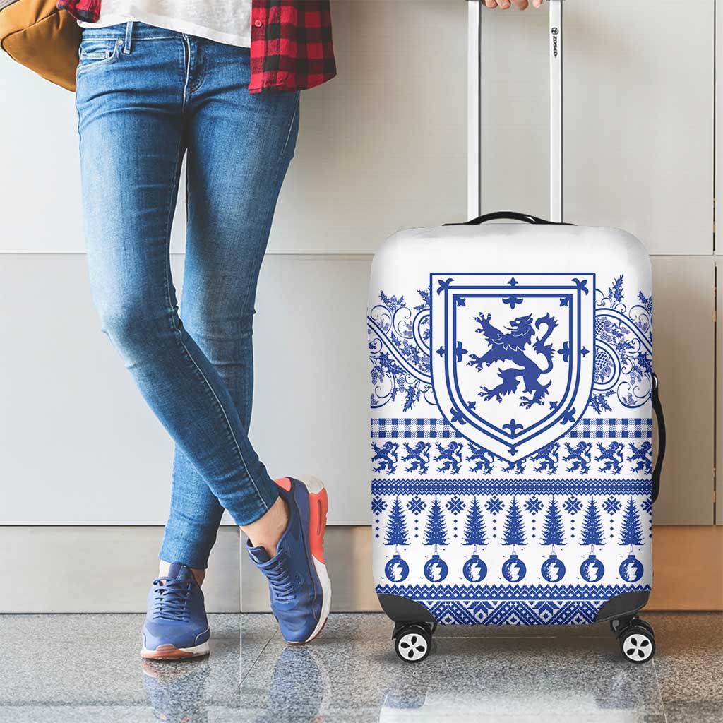 Scottish Christmas Luggage Cover Scotland Thistle and Celtic Knot White-Blue Color - Wonder Print Shop