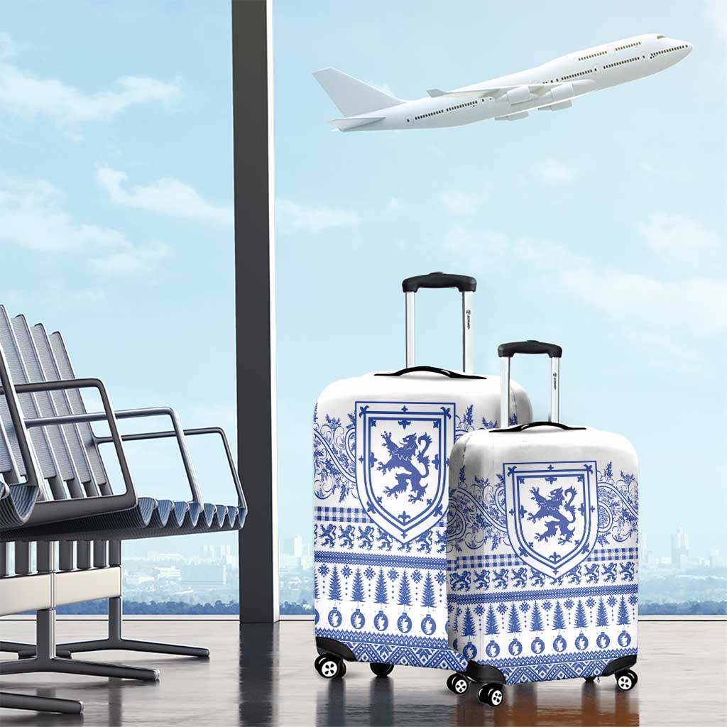 Scottish Christmas Luggage Cover Scotland Thistle and Celtic Knot White-Blue Color - Wonder Print Shop