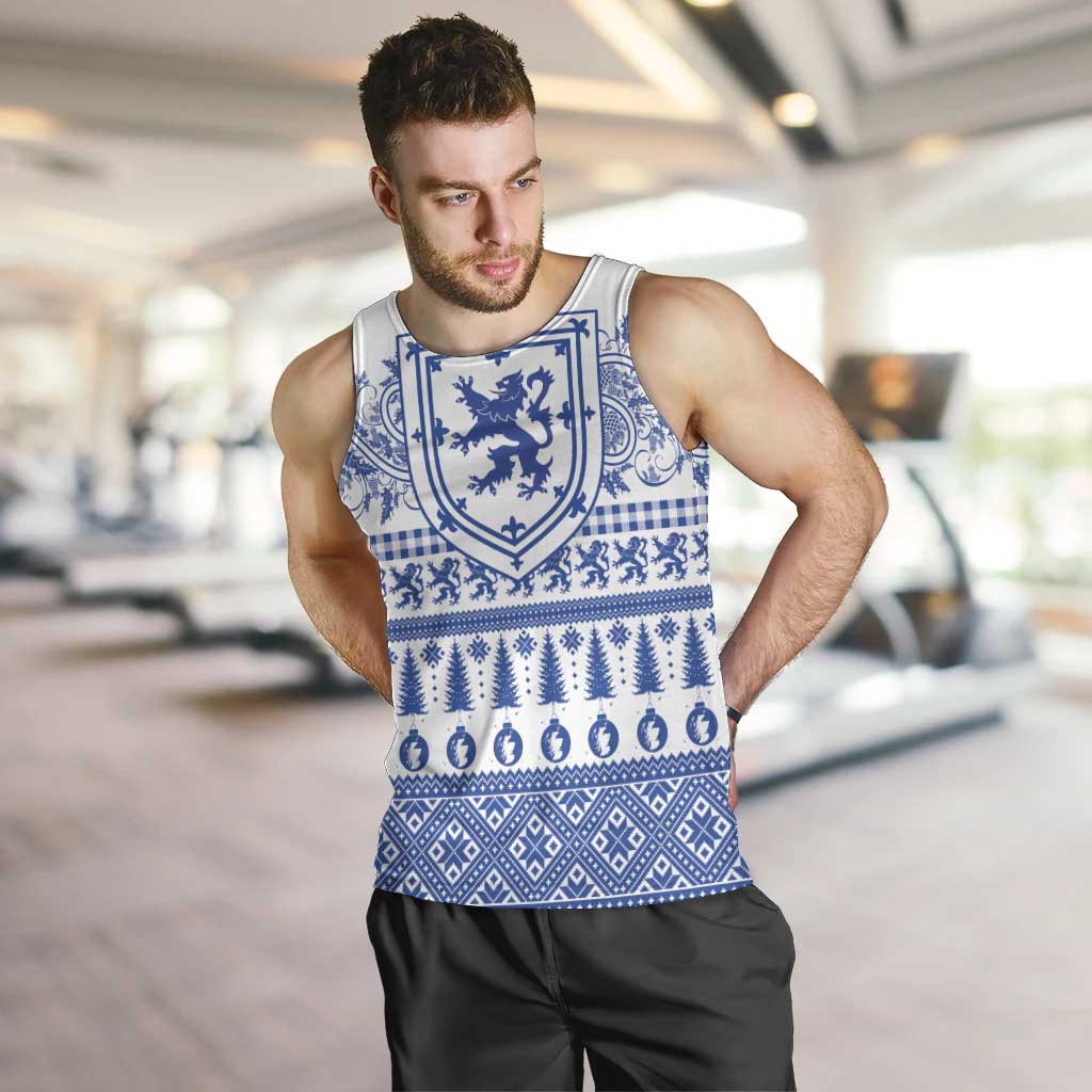 Scottish Christmas Men Tank Top Scotland Thistle and Celtic Knot White-Blue Color - Wonder Print Shop