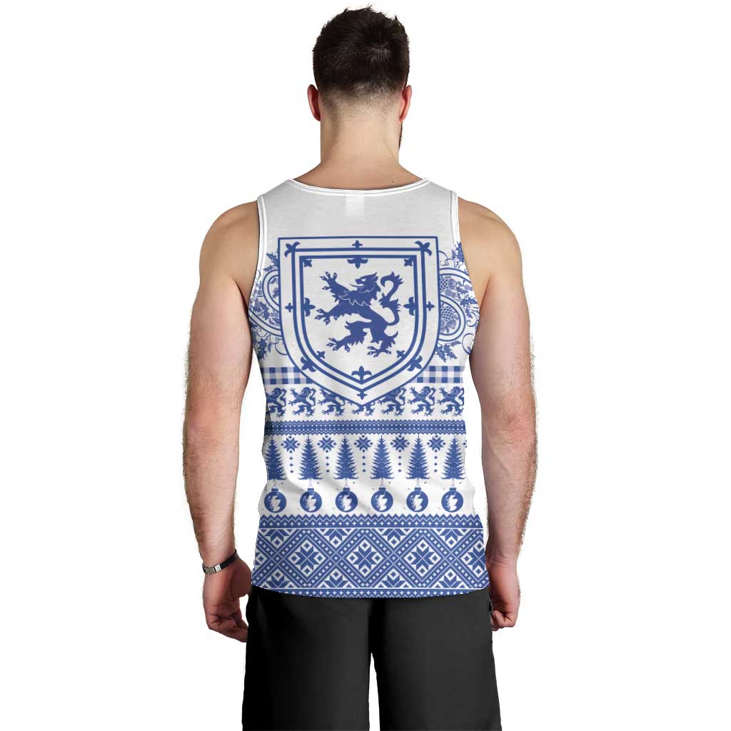 Scottish Christmas Men Tank Top Scotland Thistle and Celtic Knot White-Blue Color - Wonder Print Shop
