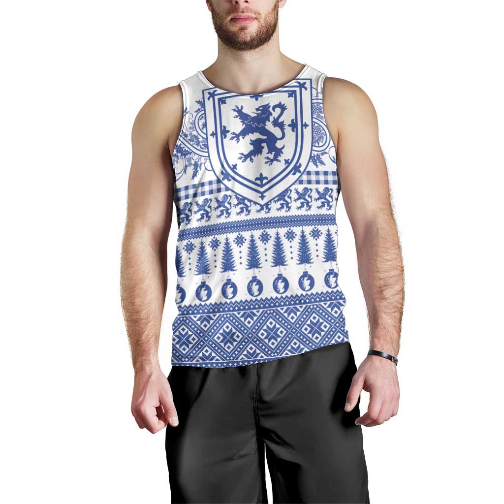 Scottish Christmas Men Tank Top Scotland Thistle and Celtic Knot White-Blue Color - Wonder Print Shop
