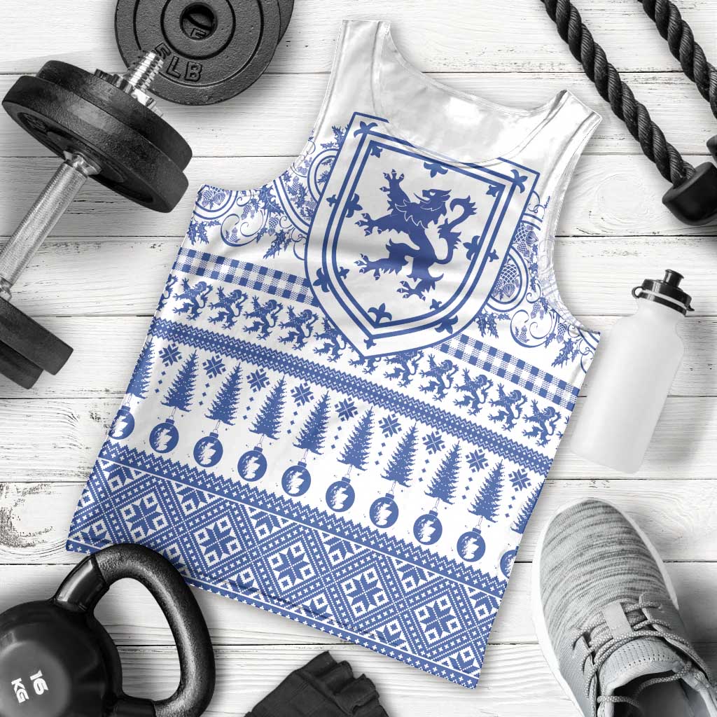 Scottish Christmas Men Tank Top Scotland Thistle and Celtic Knot White-Blue Color - Wonder Print Shop
