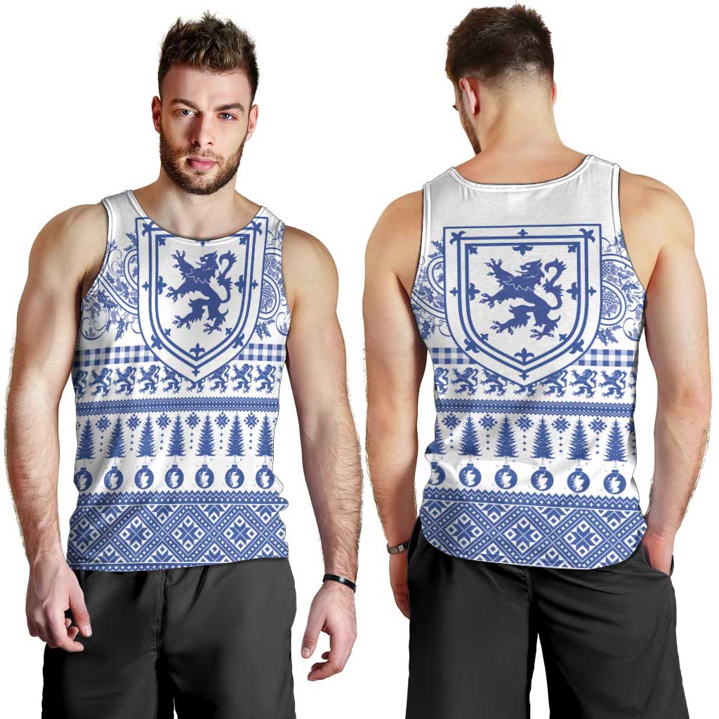 Scottish Christmas Men Tank Top Scotland Thistle and Celtic Knot White-Blue Color - Wonder Print Shop