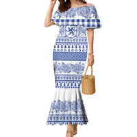 Scottish Christmas Mermaid Dress Scotland Thistle and Celtic Knot White-Blue Color - Wonder Print Shop