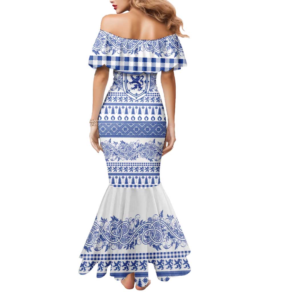 Scottish Christmas Mermaid Dress Scotland Thistle and Celtic Knot White-Blue Color - Wonder Print Shop