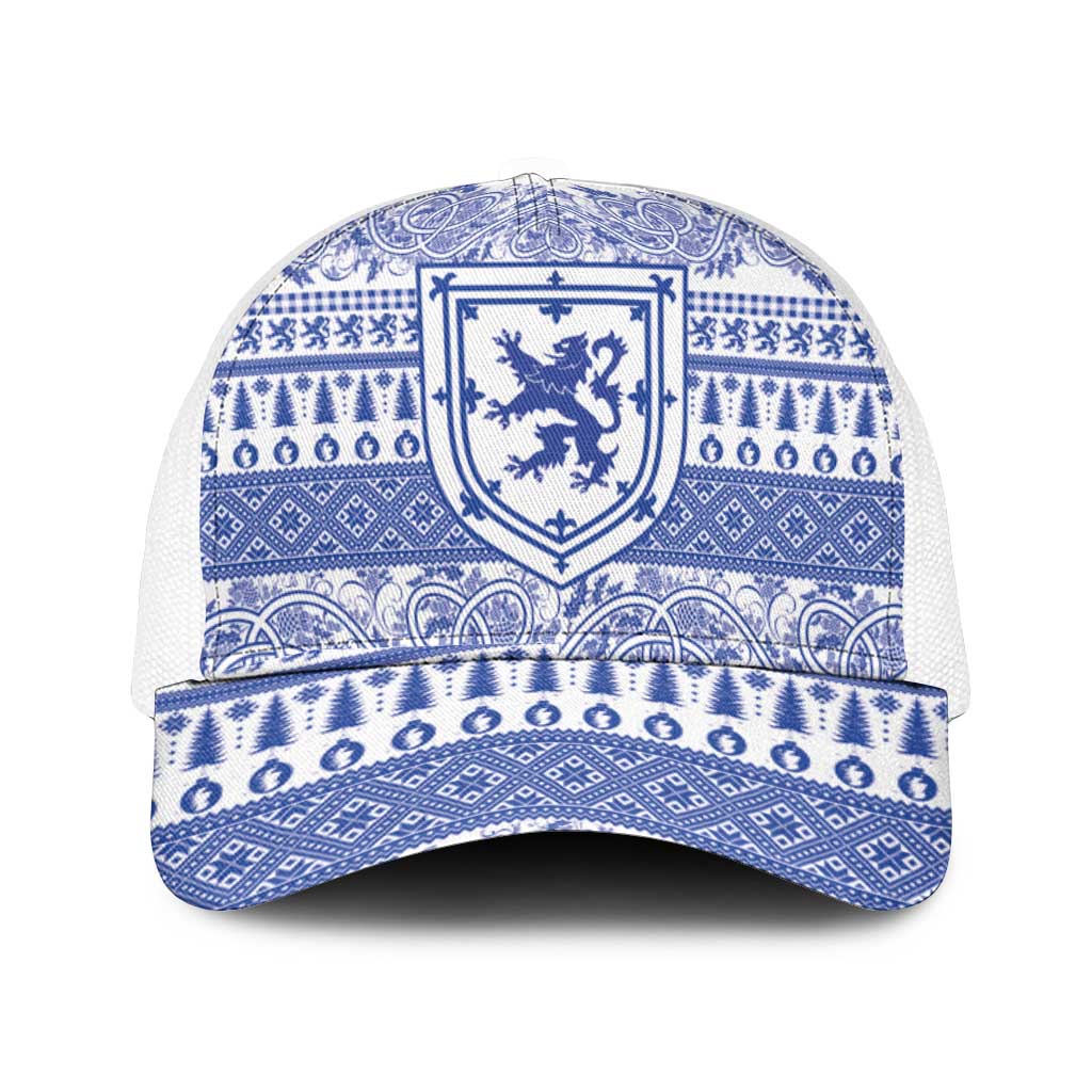 Scottish Christmas Mesh Trucker Cap Scotland Thistle and Celtic Knot White-Blue Color - Wonder Print Shop