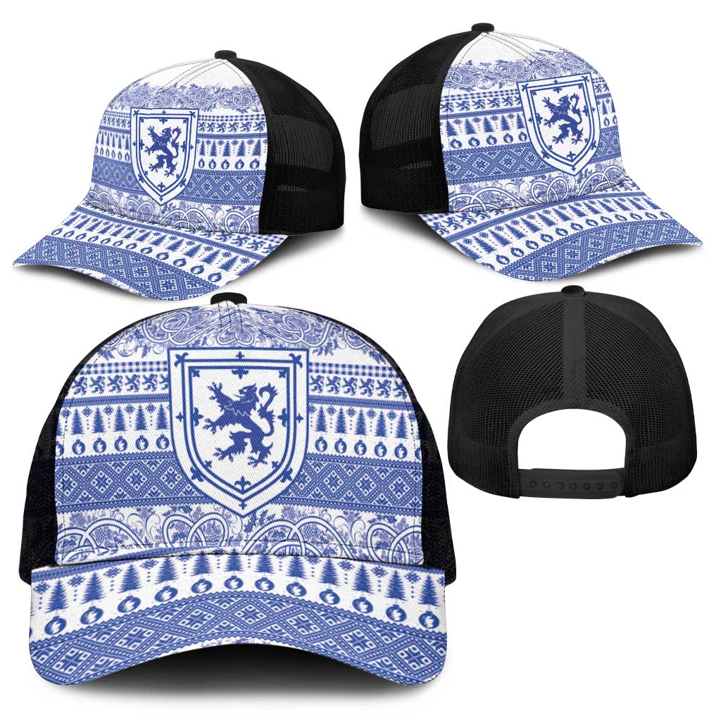 Scottish Christmas Mesh Trucker Cap Scotland Thistle and Celtic Knot White-Blue Color - Wonder Print Shop